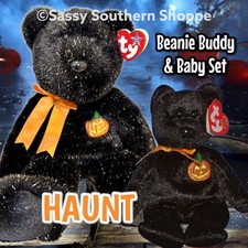    HAUNT   Ty Beanie Buddy  Baby Black Halloween BEAR Set MWMT 
