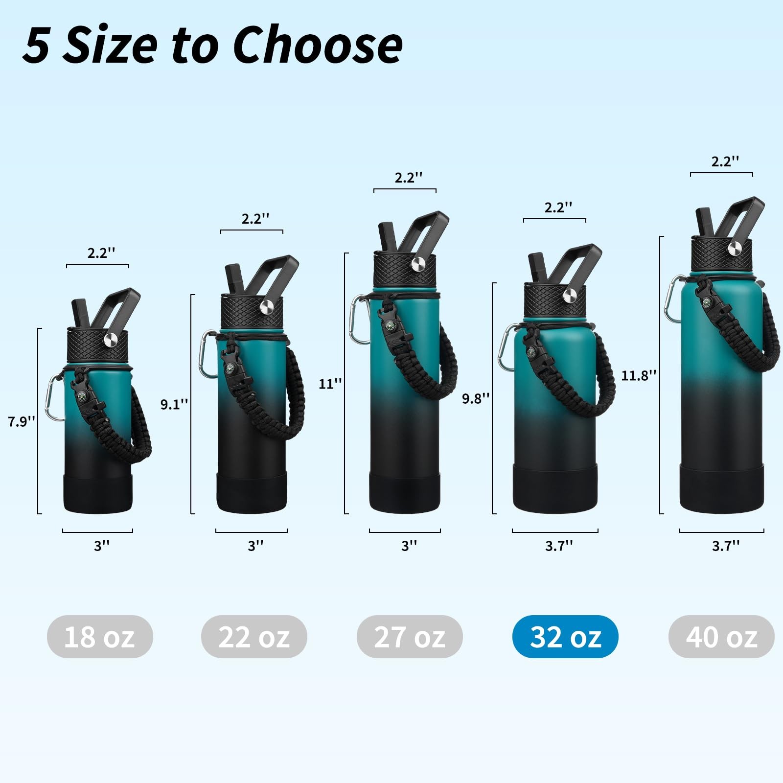 Best BJPKPK 32oz Insulated Water Bottles with 3 Lids Paracord Handle & Non-slip