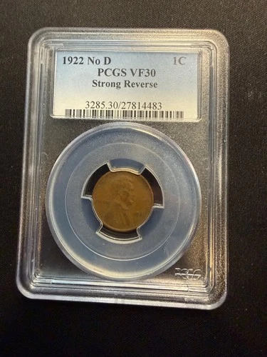 1922 No D Lincoln Wheat Cent PCGS VF30 - Strong Reverse - Die Pair 2