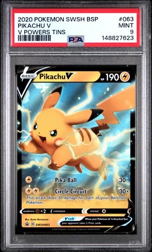 2020 POKEMON SWSH BLACK STAR PROMO V POWERS TINS #063 PIKACHU V PSA 9