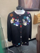 Quacker Factory Sweater Vintage Snowmen  Buttons Are Snowman 1x Smoke Free