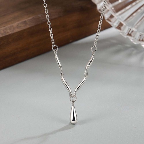 Kompakte Kr?uselung Wassertropfen Halskette Silber Kupfer Minimalistisches Acce - Picture 8 of 9