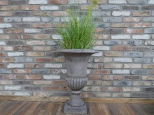Stone Grey Fluted Urn Planter Cement MGO Resin Garden Round Natural Antique Pot