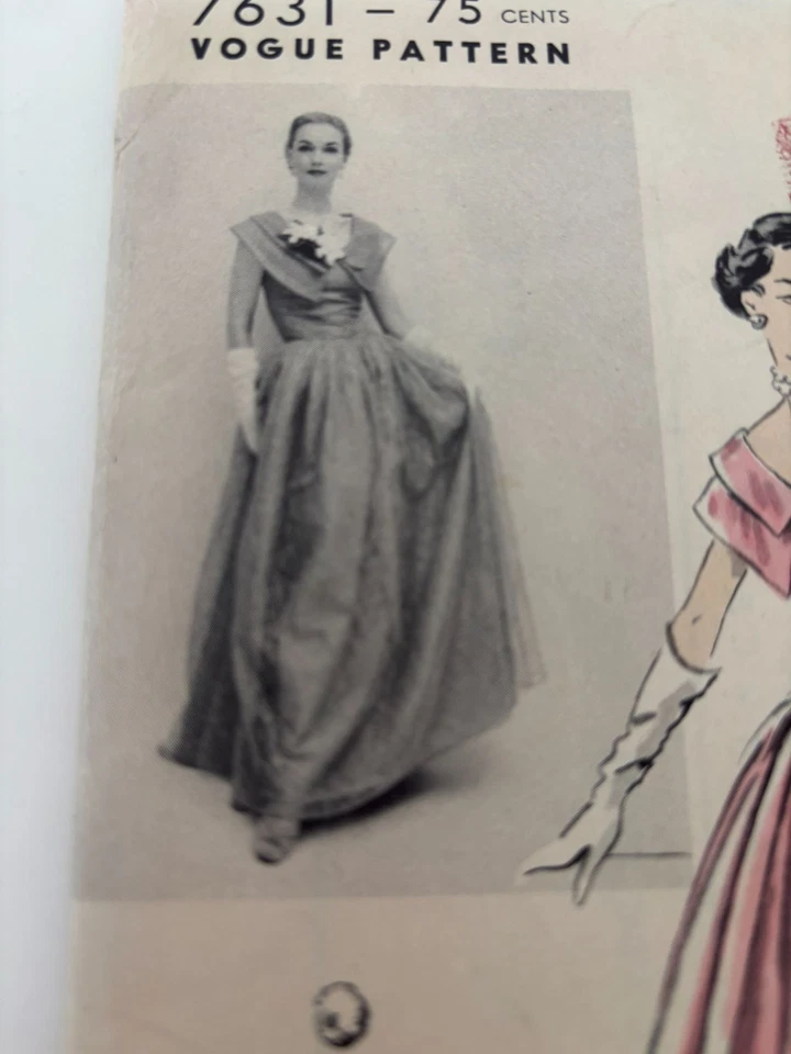 Vestido de noche formal con patrón de costura Vogue 7631 talla 12 vintage 1952 años 50 Foto 4 de 4