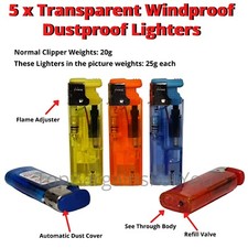 5 x ADAMO Jet Lighters Set TRANSPARENT Gift Windproof Dustproof Gas Refillable 