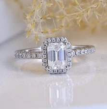 Emerald VVS1 Moissanite Engagement Wedding Bridal Ring Silver Size 4.5-9 S96D