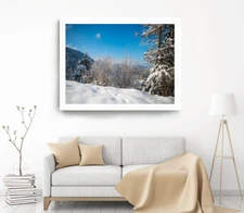 Snow Covered Aeria Print,Tree Wall Art, Mountain Framed Nature Wall Art,Natural 