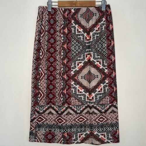 Hot Kiss Women's Red Geometric Pattern Elastic Waist Skirt Size 1X - Picture 2 of 8