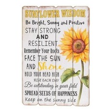 NEW Primitive FARMHOUSE SUNFLOWER WISDOM Sign Plaque Rustic Aged 23.5"H x 15.5"W