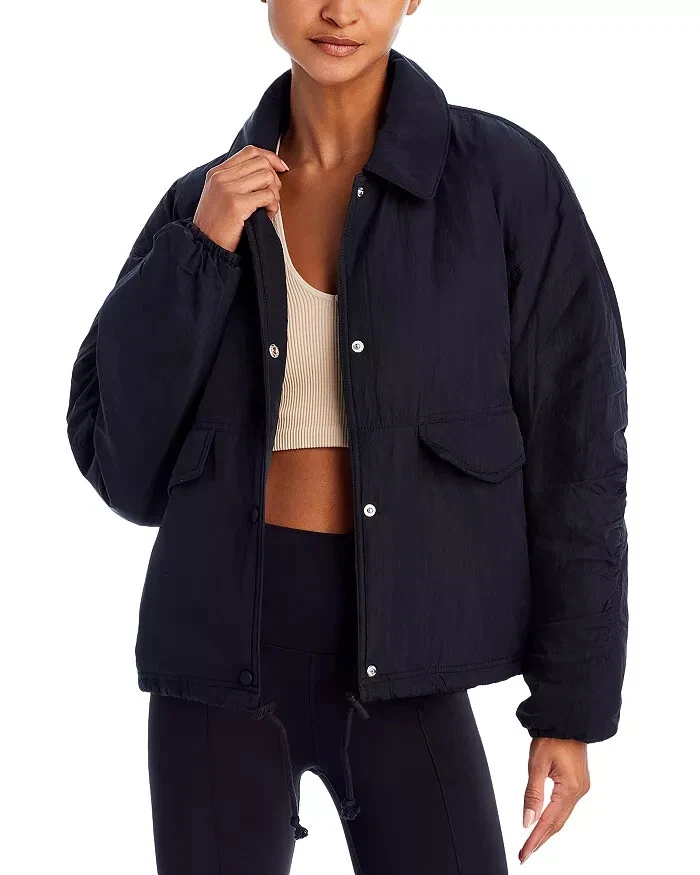 Free People Off the Bleachers Giacca Coaches Donna L Nero Tasche con Patta L S