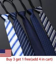 Lazy Men's Zipper Necktie Solid Striped Casual Business Wedding Zip Up Neck Tie