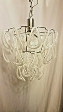 VISTOSI MODERNIST CHANDELIER GIOGALI WHITE GLASSES BIG SIZE 1960