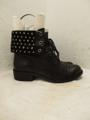 Gianni Bini Black Leather Lace Up Studded Ankle Boots Womens Size 6 M
