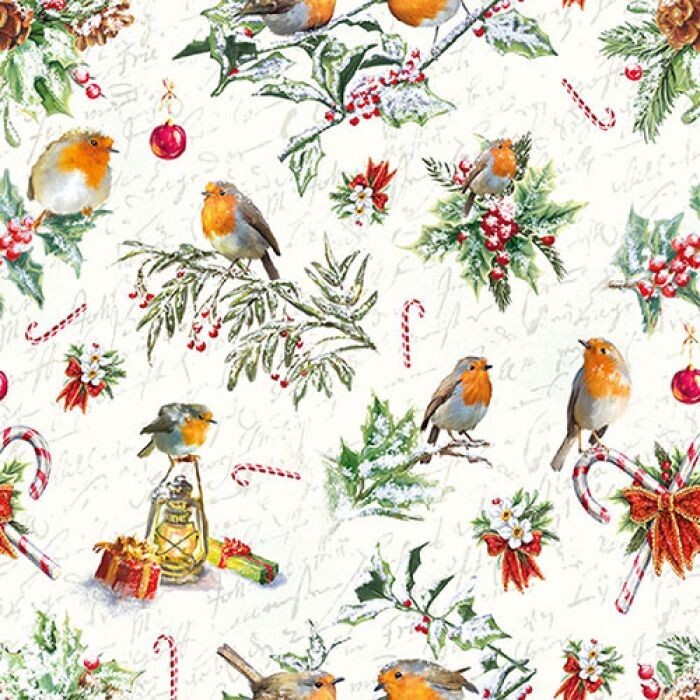 4 x Paper Napkins/33cm/Decoupage/Christmas Ornaments/Birds/Assorted Robins/