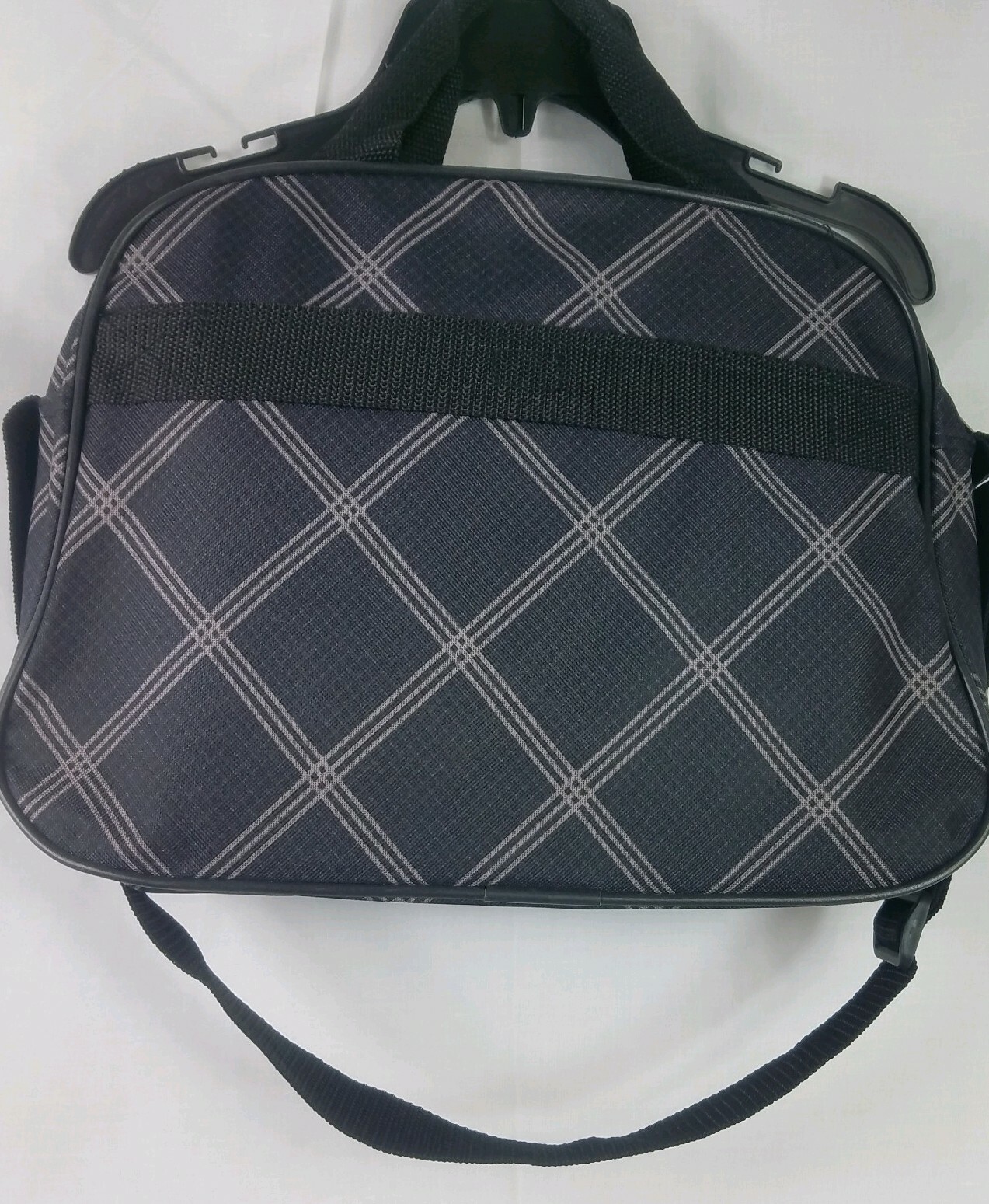 Carry-On Luggage Bag Gray White Stripe Pocket Zip Piggy Strap Computer Case 14”-image