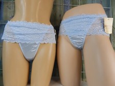 Lot of 2 New Vintage Secret Treasures Light Blue Satin Lace Thong Panties Size 7