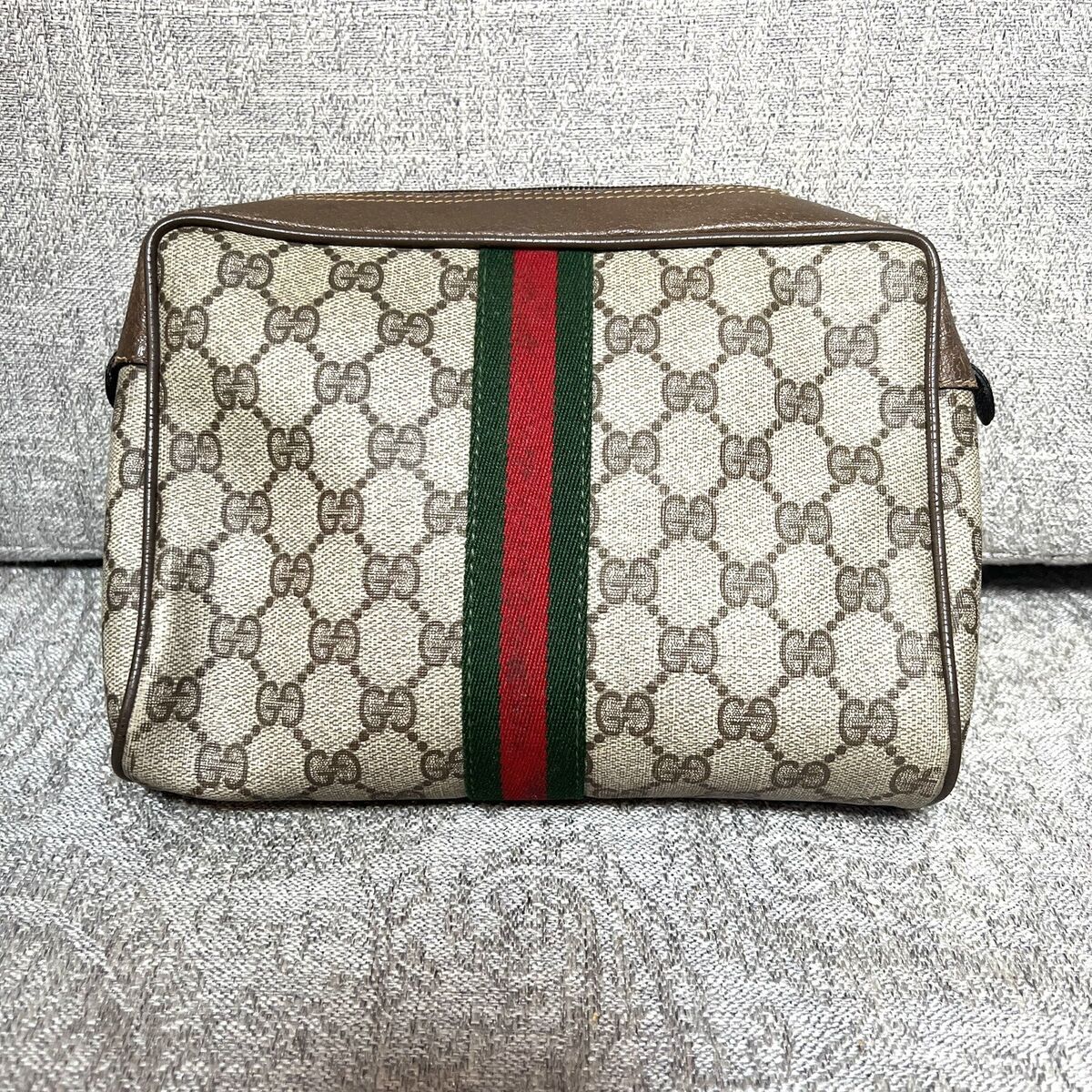 ✨Vintage✨ GUCCI GG Canvas Web Sherry Line Clutch Bag RED ✨Vintage✨ GUCCI GG Canvas Web Sherry Line Clutch Bag RED