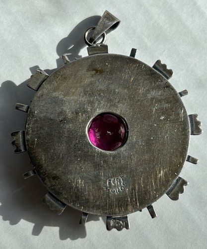 MEXICAN STERLING PENDANT W SYNTHETIC SAPPHIRE VINTAGE SIGNED - Picture 12 of 14