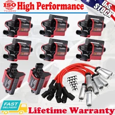 For Chevy GMC Cadillac UF271 D581 8 Pack Square Ignition Coil & Spark Plug Wire
