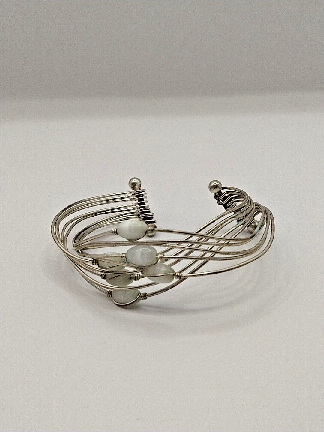 Bangle Bracelet Silver Tone MoonStone Metal Retro Boho Vintage Style Multistrand-image