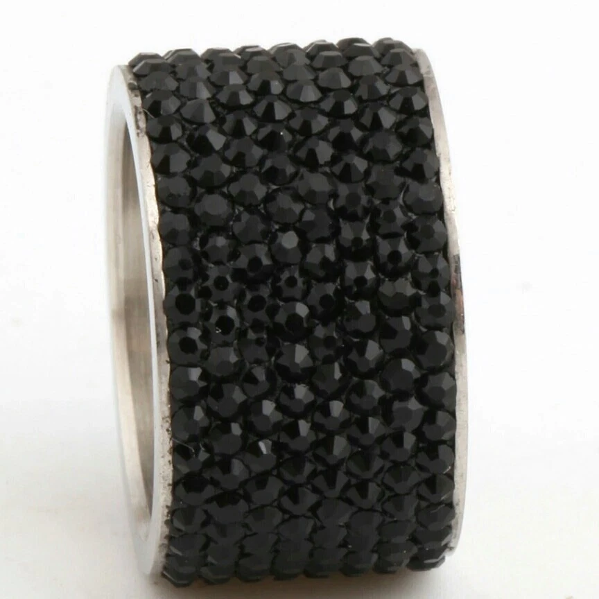 Anillo de eternidad para mujer 10 micro pavé 8 filas negro hematita acero inoxidable Foto 2 de 4