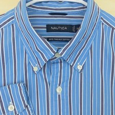 Nautica Button Up Shirt Mens Extra Large XL 80s Two Ply Long Sleeve Blue Brown