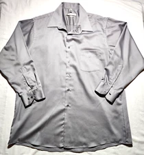 Geoffrey Beene Shirt Mens Size 17 Gray Wrinkle Free Long Sleeve Button Up Casual