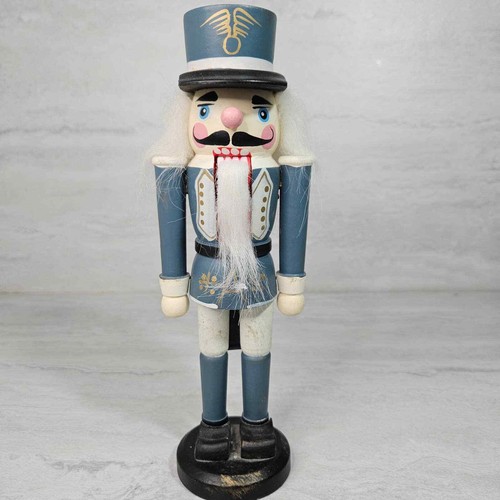 Nutcracker Blue White Soldier Christmas Snow 9"  Wooden Handpainted