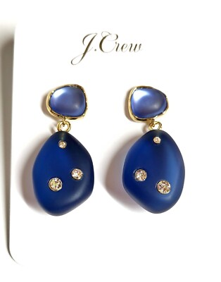 J.Crew Sweet Seaglass and Crystal Drop Earring Hydrangea Blue Gold Plated NWT