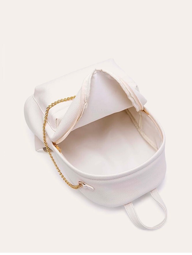 Women’s Ivory Micro Mono Chain EW Flap Bag DH3 Classic Ivory Embossed Chain Decor Backpack Faux Leather