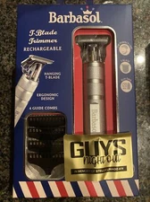 Barbasol CBT1-6002-SLV T-Blade Trimmer Rechargeable Zero Gapped 4 Guide Combs 