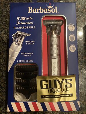 Barbasol CBT1-6002-SLV T-Blade Trimmer Rechargeable Zero Gapped 4 Guide Combs 