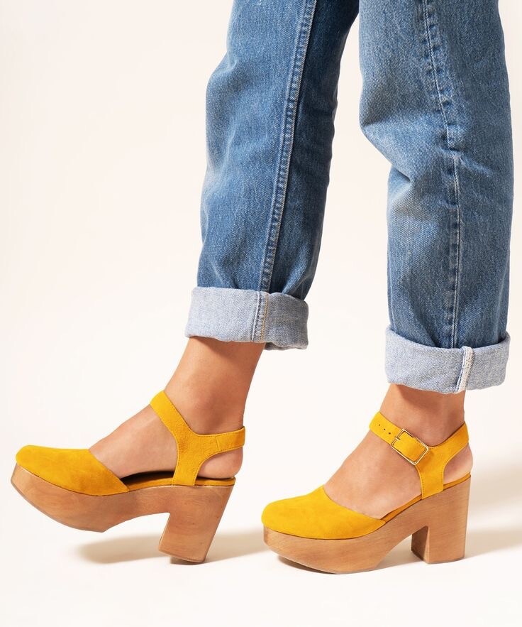 Charlotte Stone Suede Sal Clogs Heels Ochre Yellow Size 10 | eBay