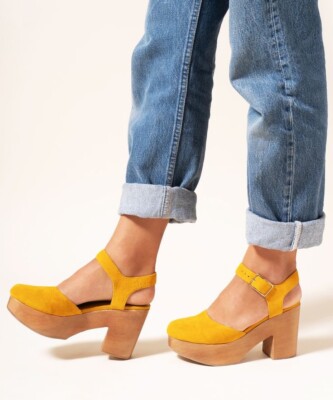 Charlotte Stone Suede Sal Clogs Heels Ochre Yellow Size 10