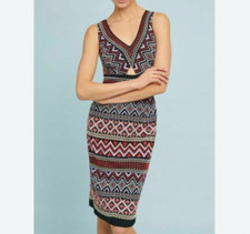 Anthropologie Akemi + Kin Heavily Embroidered Boho Sheath Dress Knee Length Sz 8