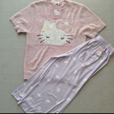M-L Hello Kitty Sanrio rosa bequeme Pyjama Tops & Hose Nachtwäsche NEU