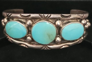 Spectacular Navajo Sterling Silver And Turquoise Cuff Bracelet 65 Grams!!!