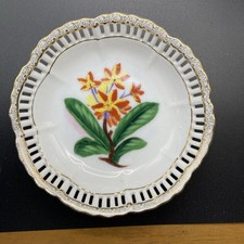 5 Reticulated Porcelain Bowls Japan Hand-painted Flowers with Gold Trim 5” EUC