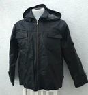 Men's Black Leather Jacket Size L  Zip Biker Hooded Outerwear Real Genuine LSB