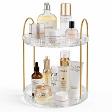 360  Rotating Makeup Organizer 2 Tier Large Capacity Perfume Skincare Tray fo...