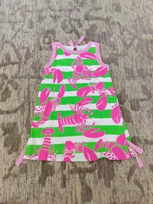 Gretchen Scott Lobster Print Cotton Dress Girls Size 8 Green Pink Preppy Coastal