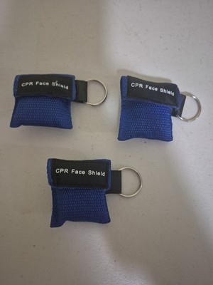 3 Blue CPR Face Shield Pocket Mask with Keychain imprinted CPR 30:2