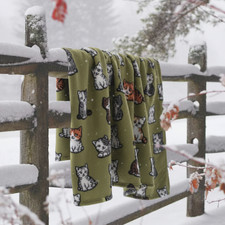 Plaid da divano 150x170 in Lana Cotta Gattini verde - morbido e caldo