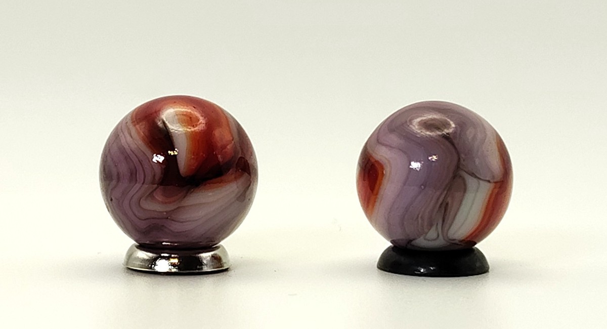 TWO 18mm Akro Agate Corkscrew Marbles Both Double Ingot MINT