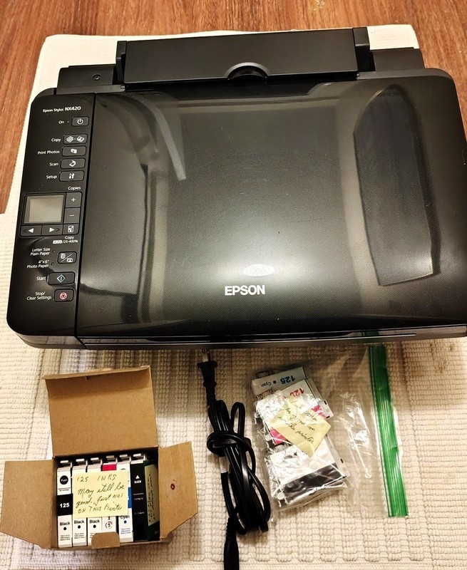 Epson NX420 All-In-One Wifi Printer-NOT Working (PARTS) w/ cord + 10 ink jets