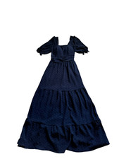 Navy Blue Square Neck Maxi Dress Puff Sleeve Smocked Back Tiered Skirt
