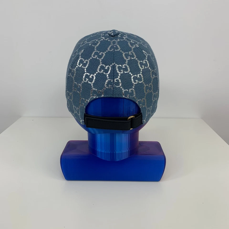 Gorra de béisbol Gucci GG con monograma plateada de lona lamé azul talla M Foto 3 de 4