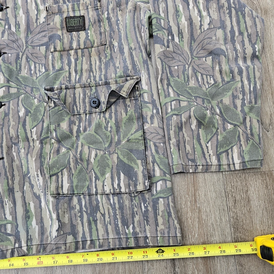 Camisa masculina vintage Liberty tamanho grande camuflagem árvore real manga longa botão para baixo - Imagem 4 de 4