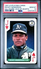 1991 US PLAYING CARDS ALL-STARS JACK OF HEARTS RICKEY HENDERSON PSA 10 GEM MINT