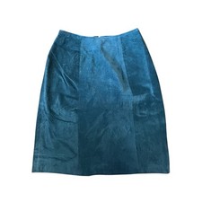 Vtg 90s Leather by Wilsons Suede Mini Skirt Green Short Zipper Slit Size 6